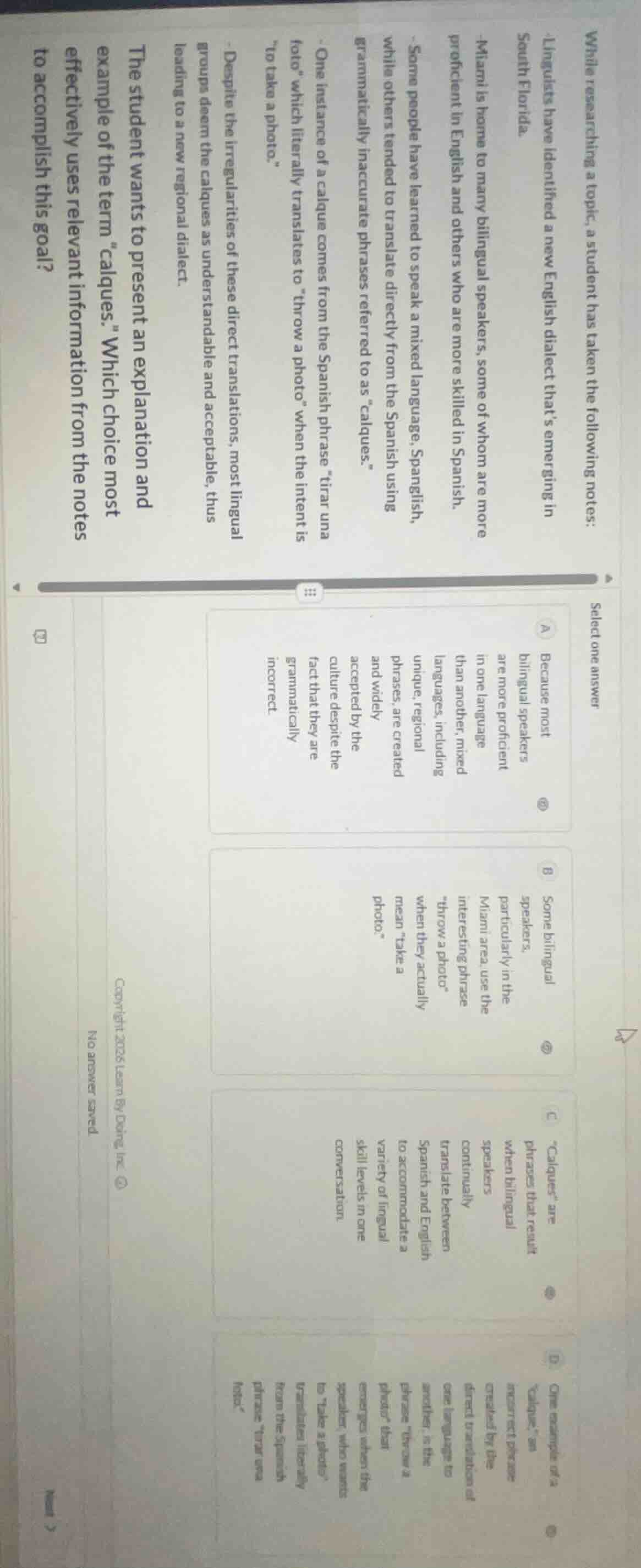 while researching a topic, a student has taken the following notes: -li…