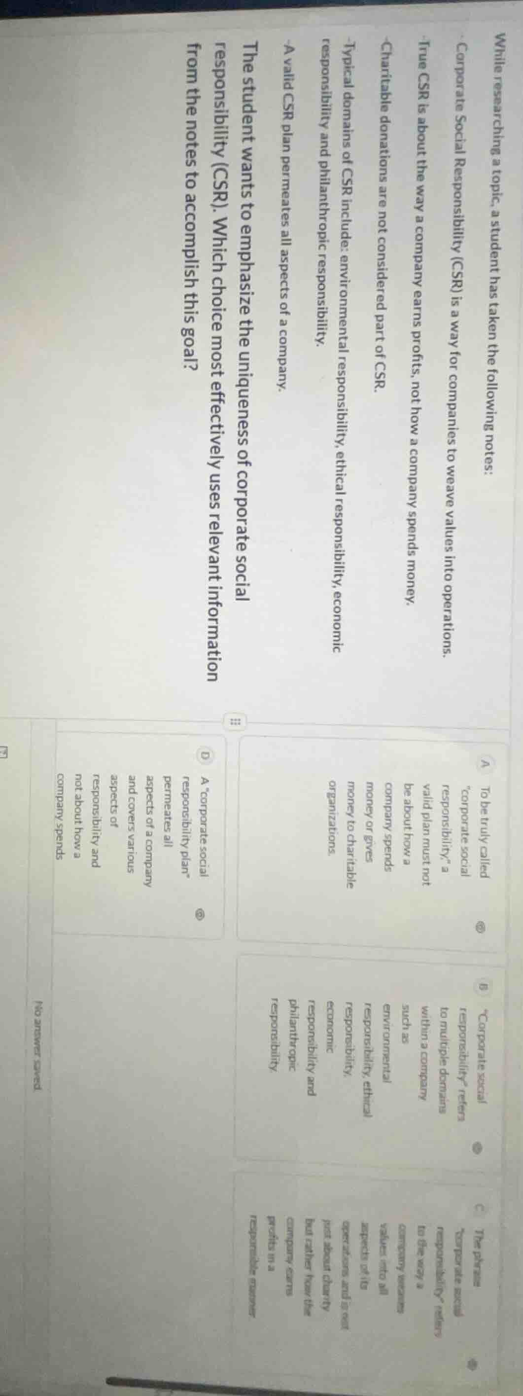 while researching a topic, a student has taken the following notes: - c…