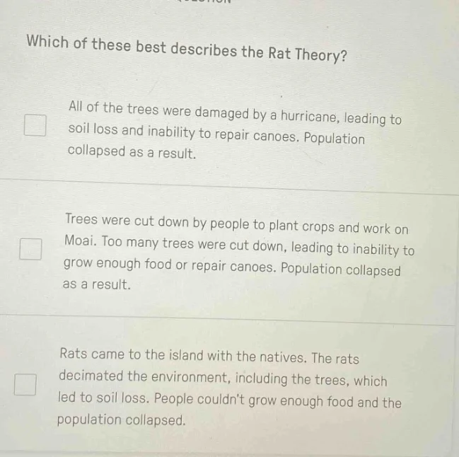 which of these best describes the rat theory? all of the trees were dam…