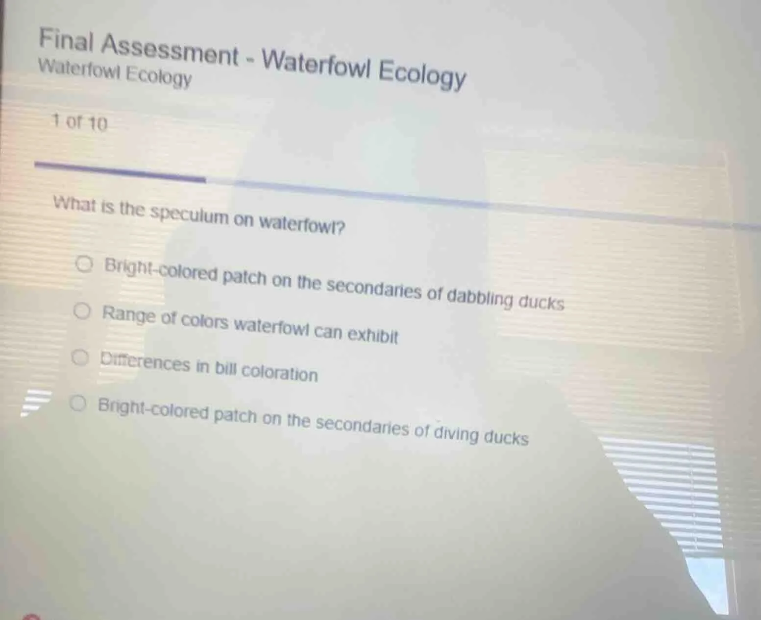 final assessment - waterfowl ecology waterfowl ecology 1 of 10 what is …