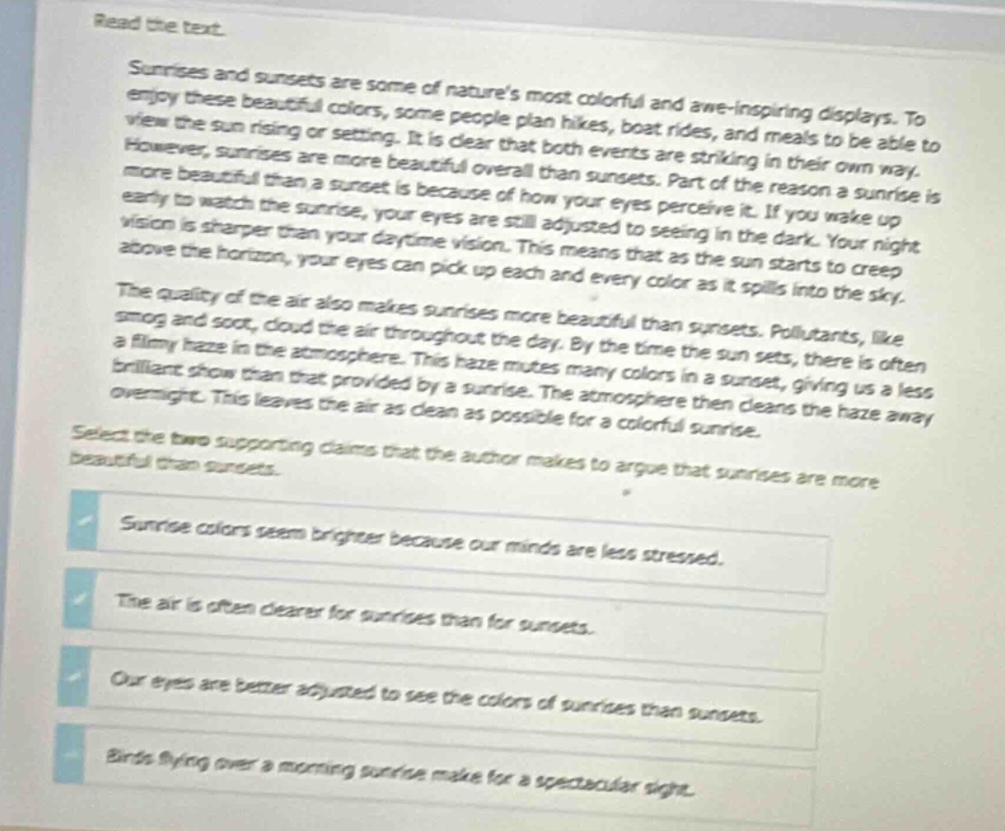 read the text. sunsets and sunsets are some of natures most colorful an…