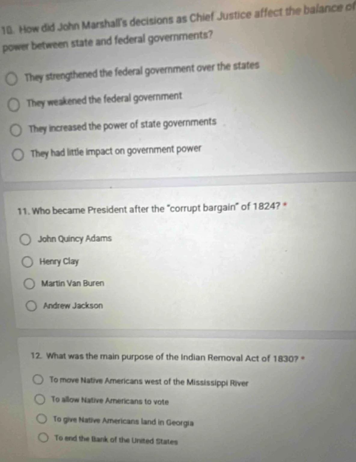10. how did john marshall’s decisions as chief justice affect the balan…