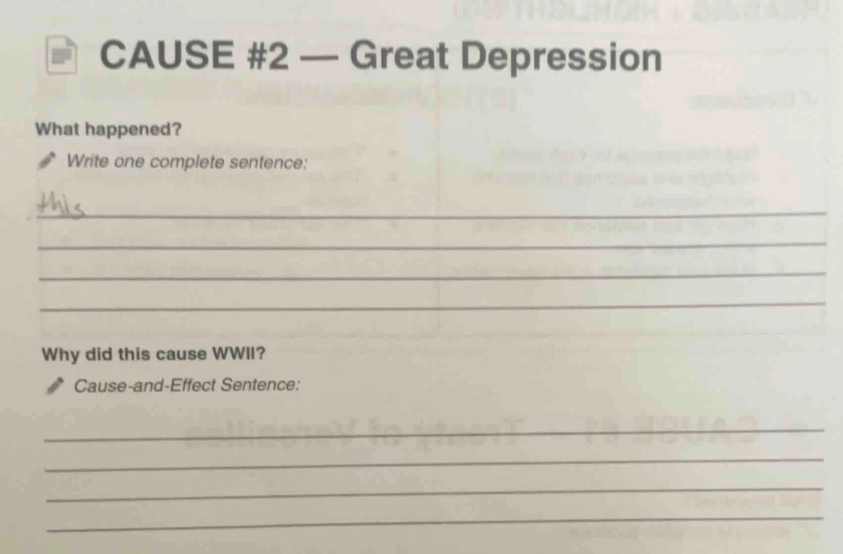 cause #2 — great depression what happened? write one complete sentence:…