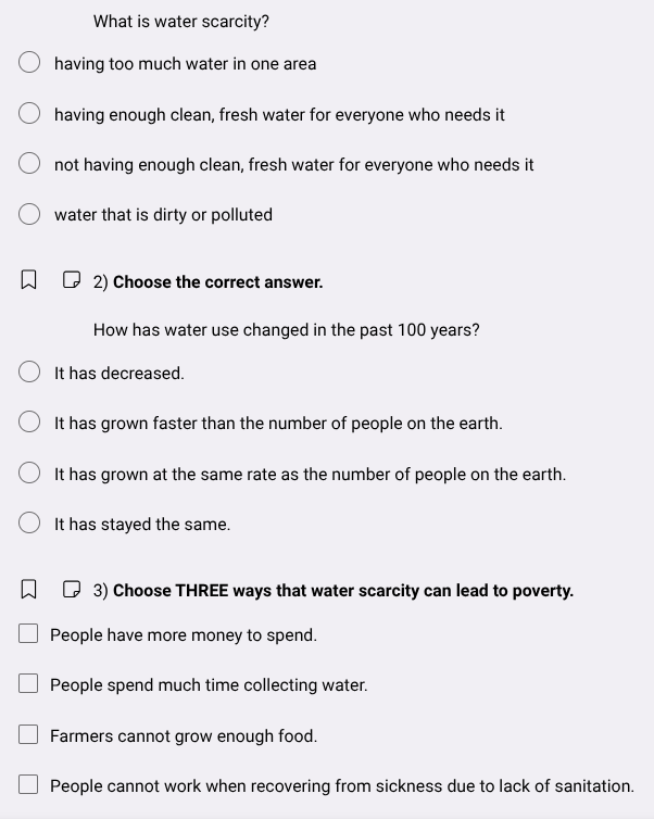 what is water scarcity? having too much water in one area having enough…