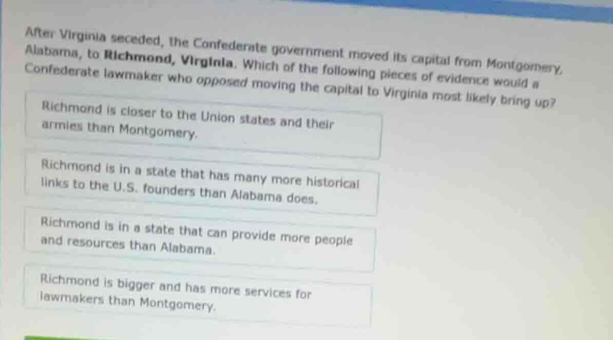 after virginia seceded, the confederate government moved its capital fr…