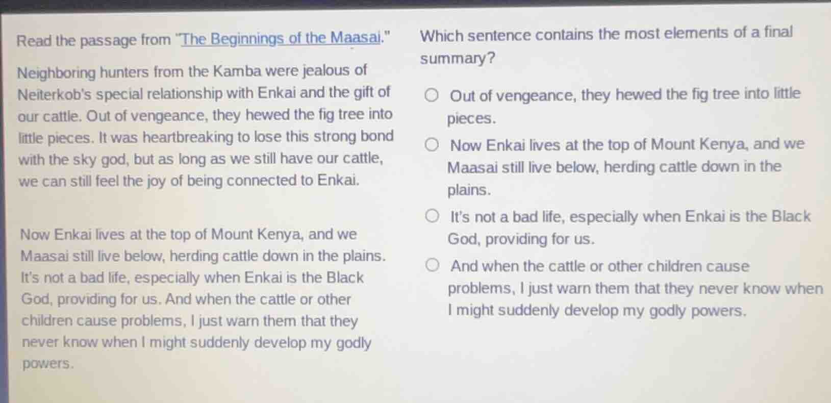 read the passage from \the beginnings of the maasai.\ neighboring hunte…