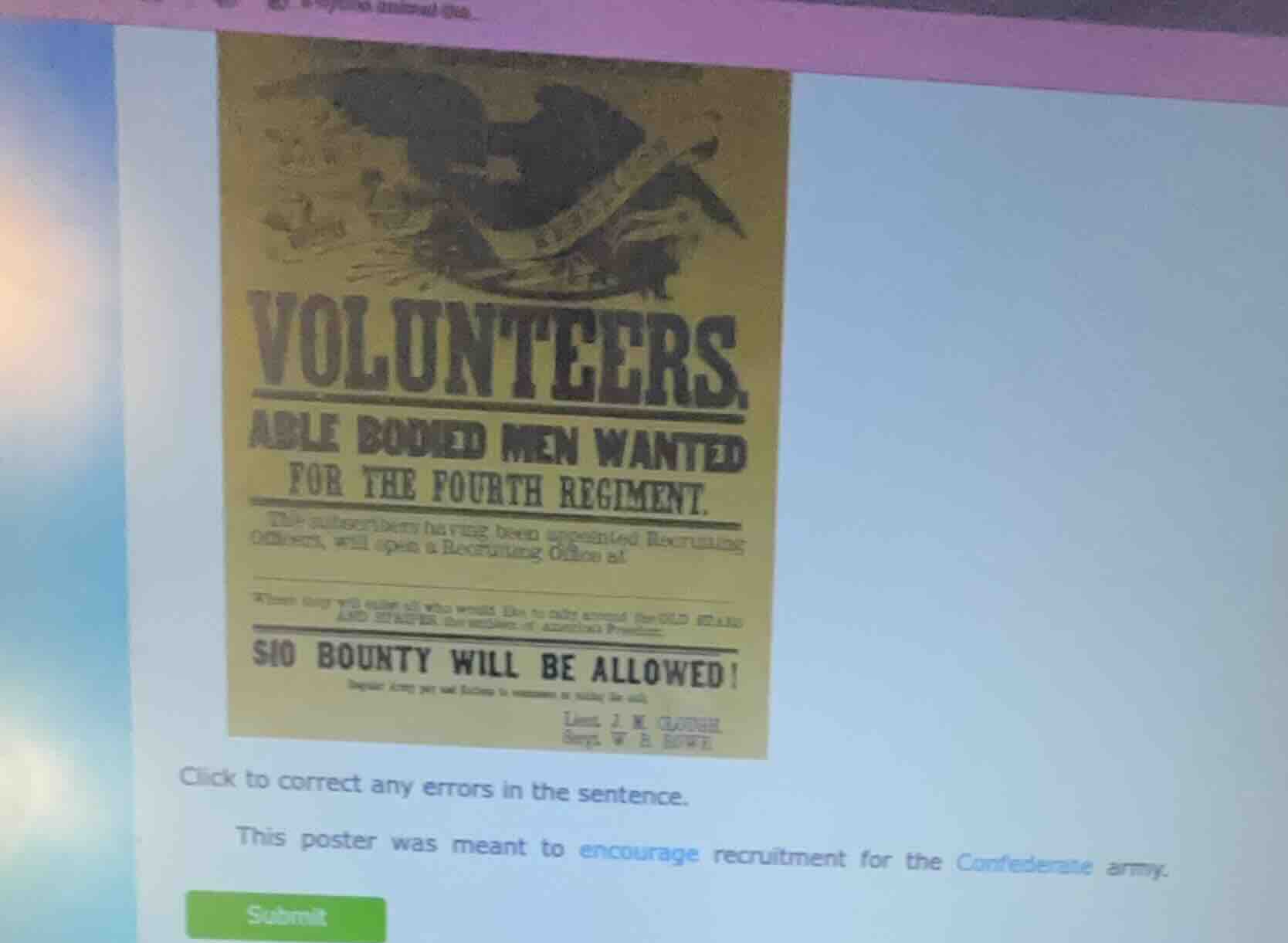 click to correct any errors in the sentence. this poster was meant to e…