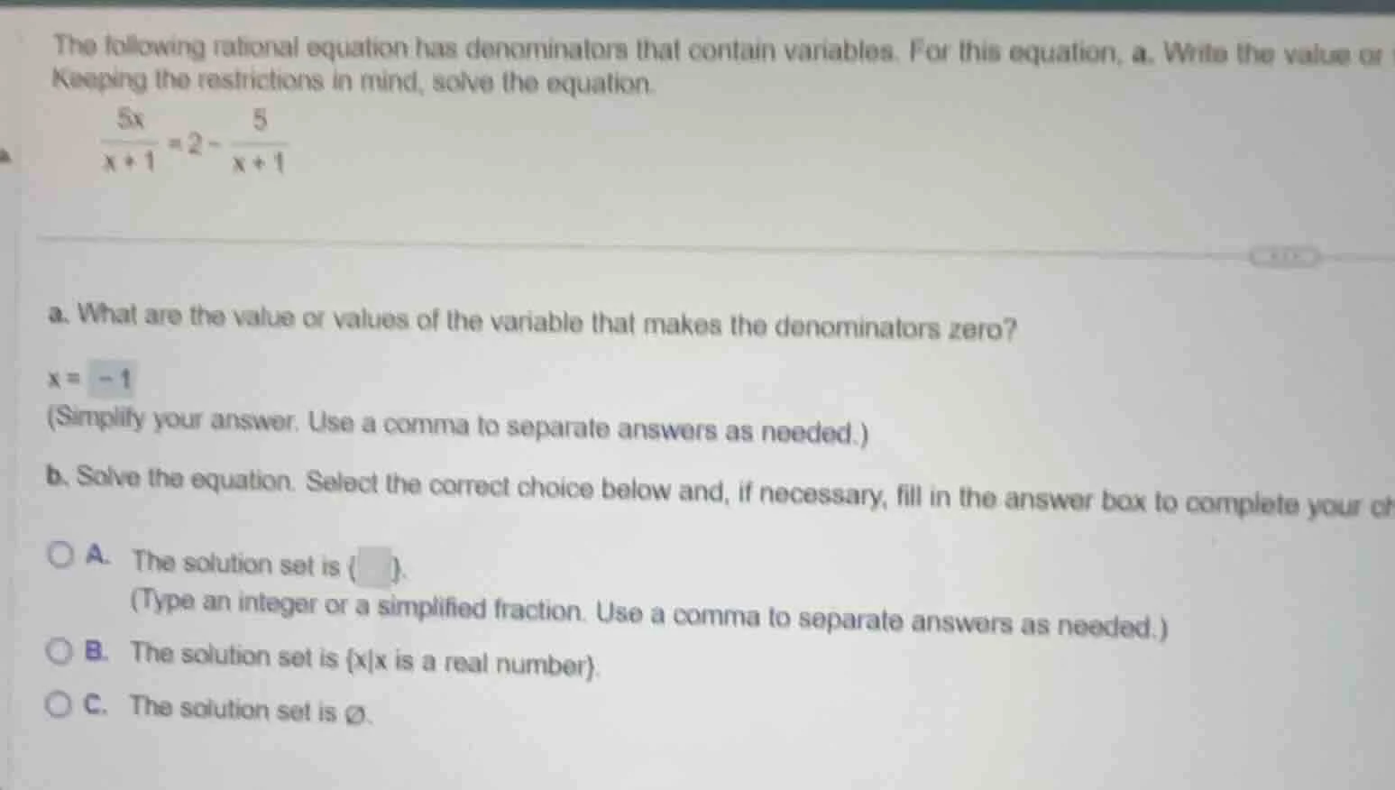 the following rational equation has denominators that contain variables…