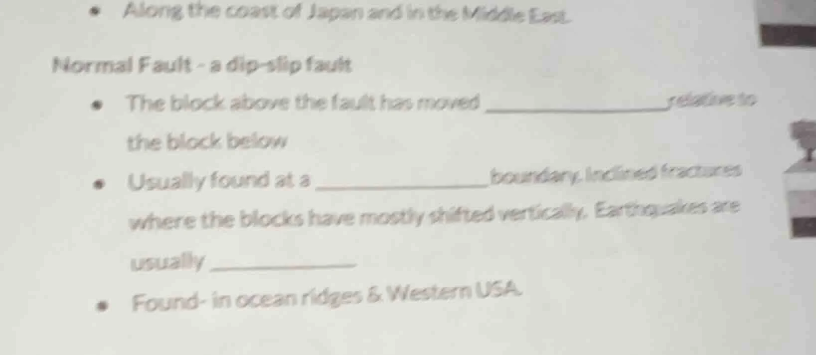 along the coast of japan and in the middle east. normal fault - a dip -…