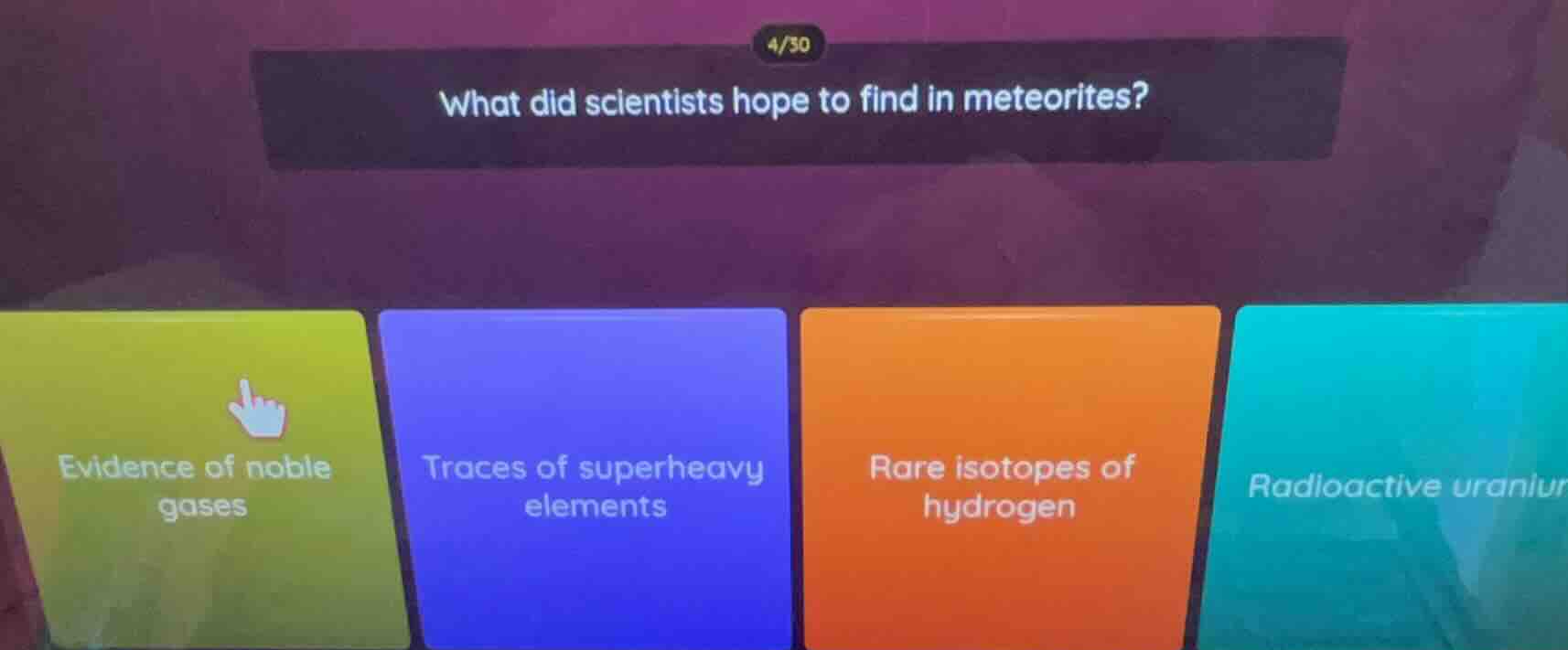 what did scientists hope to find in meteorites? evidence of noble gases…