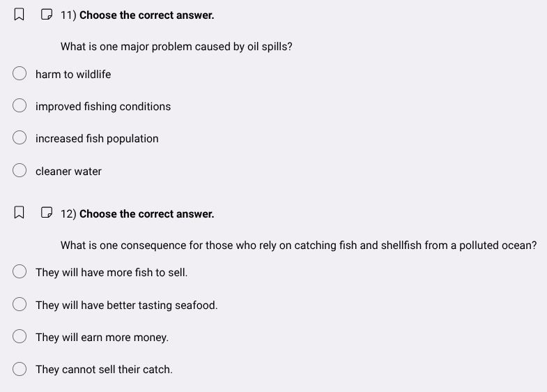 11) choose the correct answer. what is one major problem caused by oil …