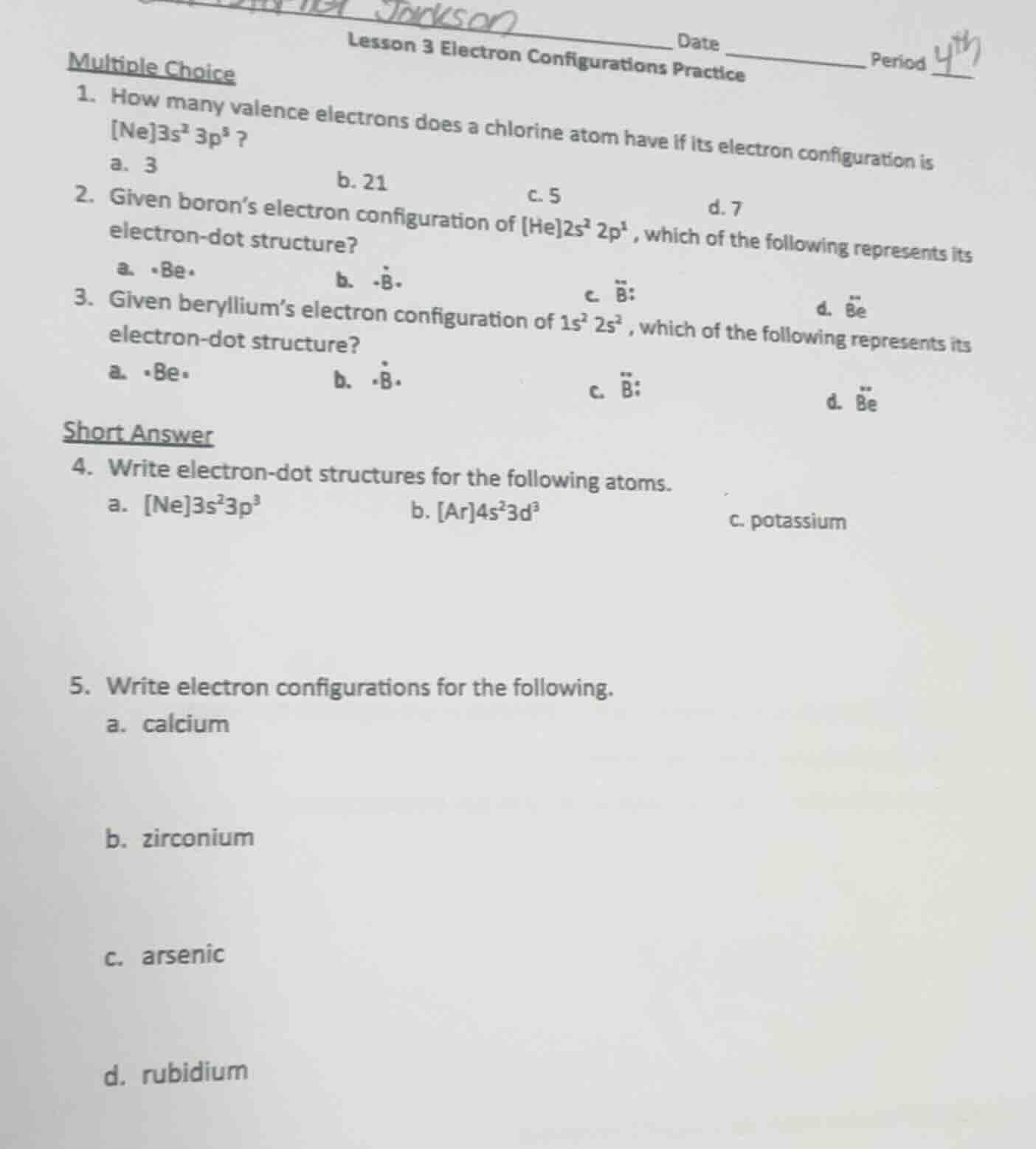 lesson 3 electron configurations practice date period multiple choice 1…