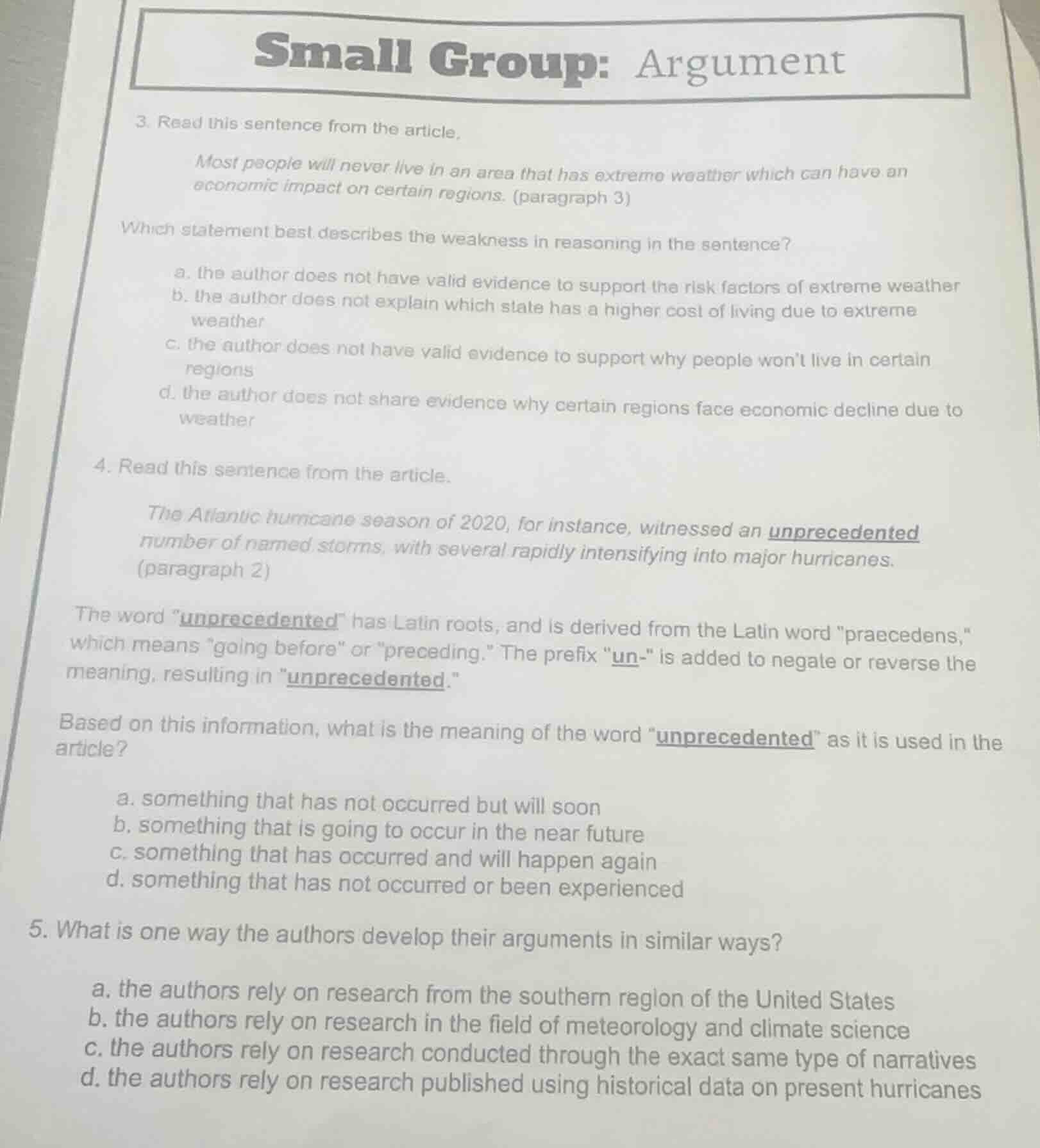 small group: argument 3. read this sentence from the article. most peop…