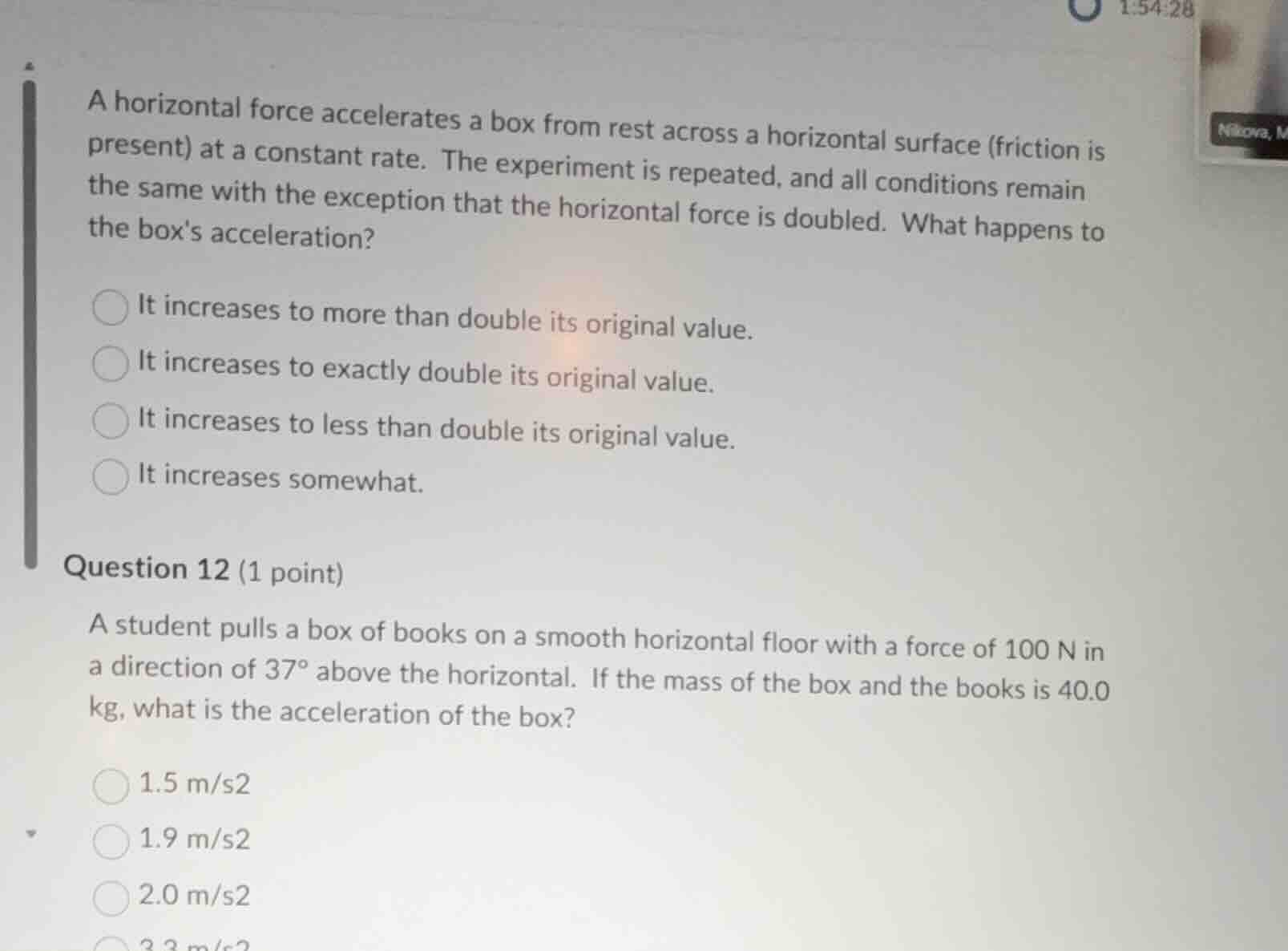 a horizontal force accelerates a box from rest across a horizontal surf…