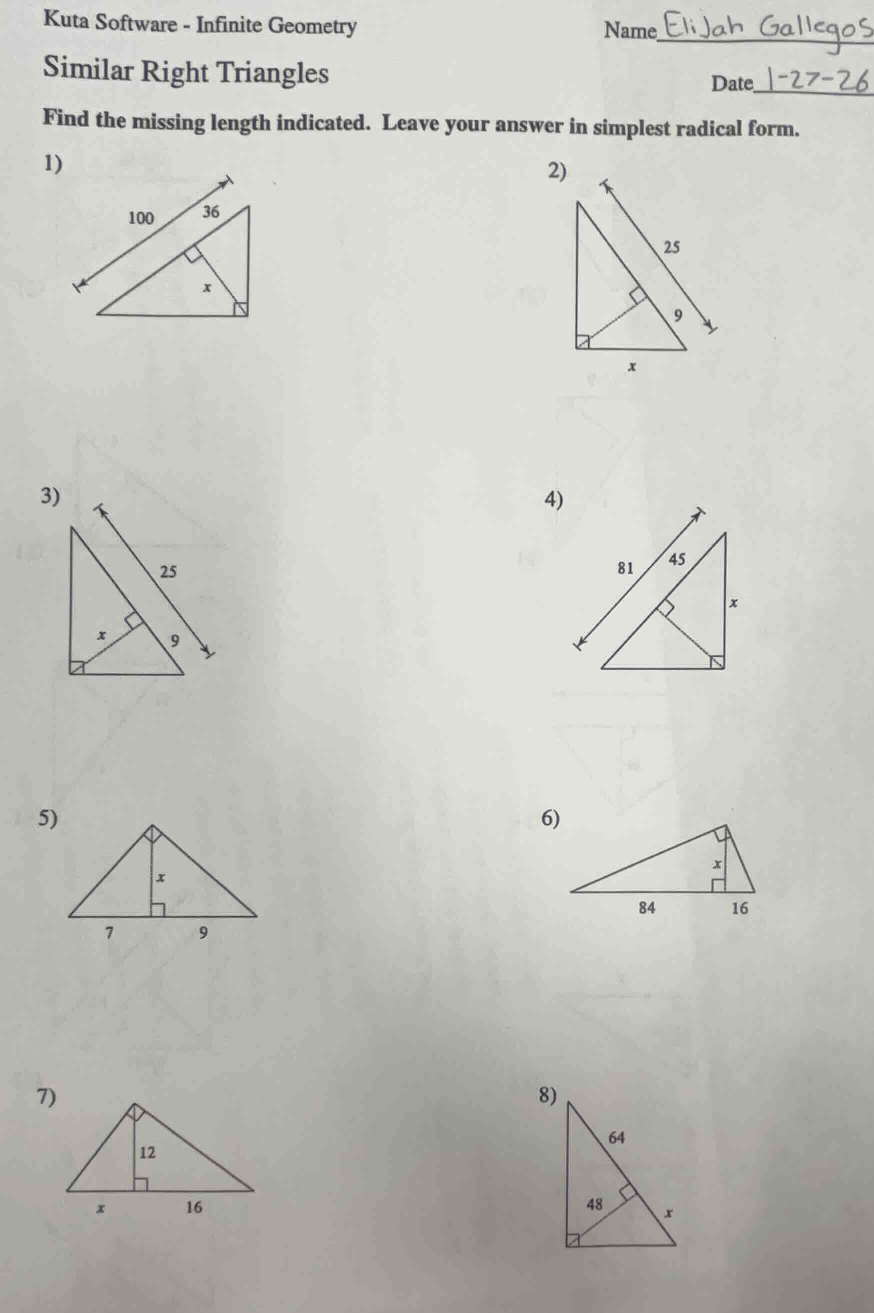kuta software - infinite geometry similar right triangles find the miss…