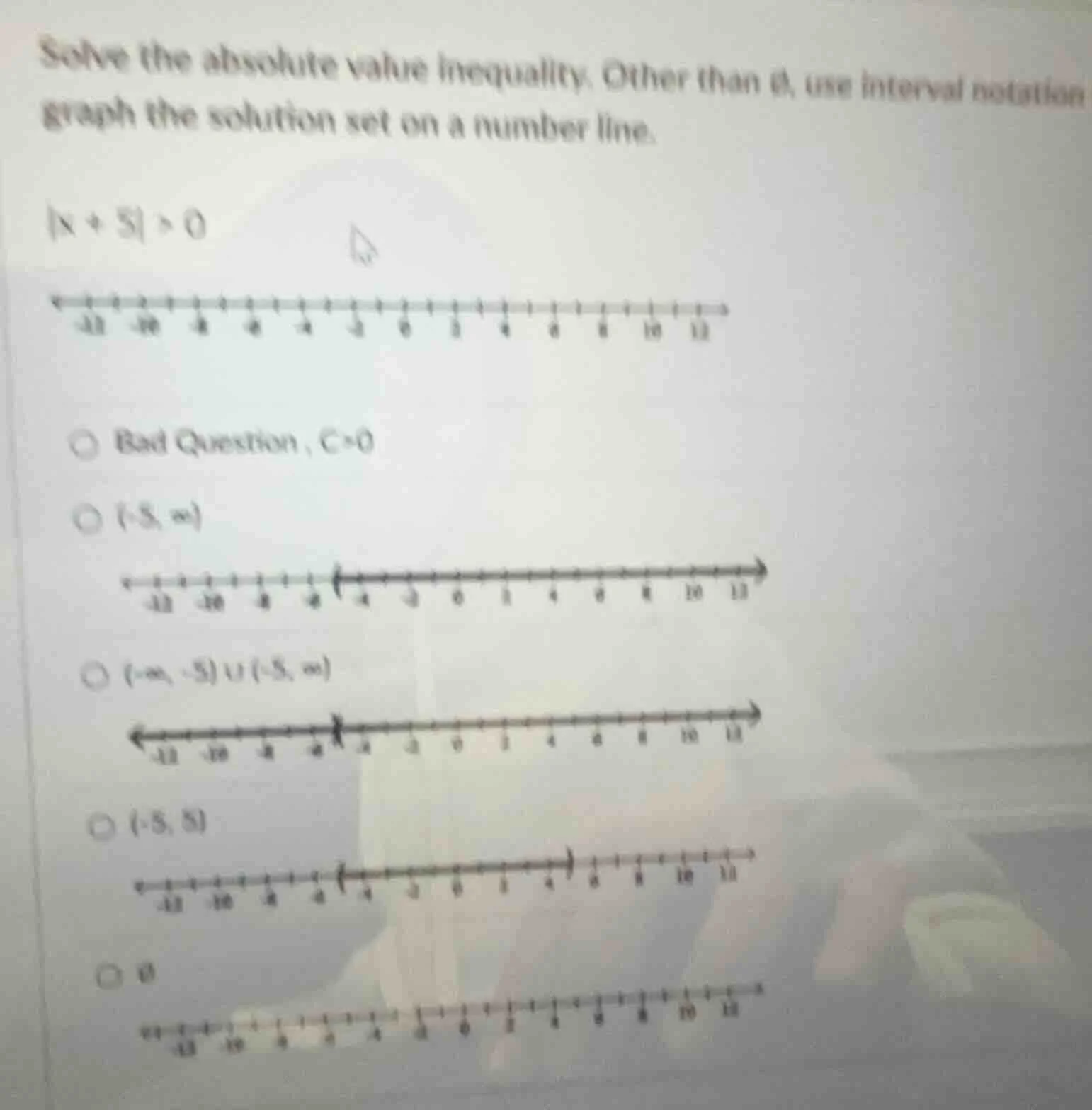 solve the absolute value inequality. other than ∅, use interval notatio…