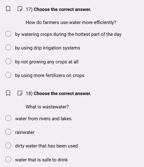 17) choose the correct answer. how do farmers use water more efficientl…