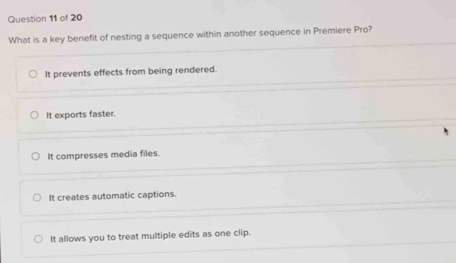 question 11 of 20 what is a key benefit of nesting a sequence within an…