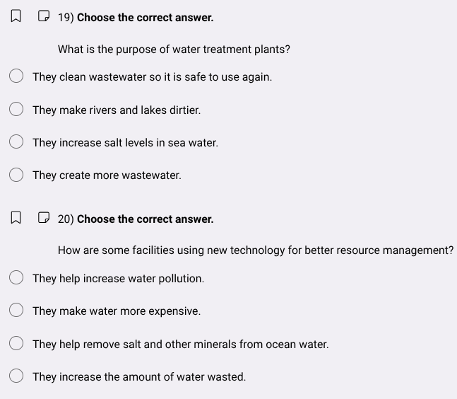 19) choose the correct answer. what is the purpose of water treatment p…
