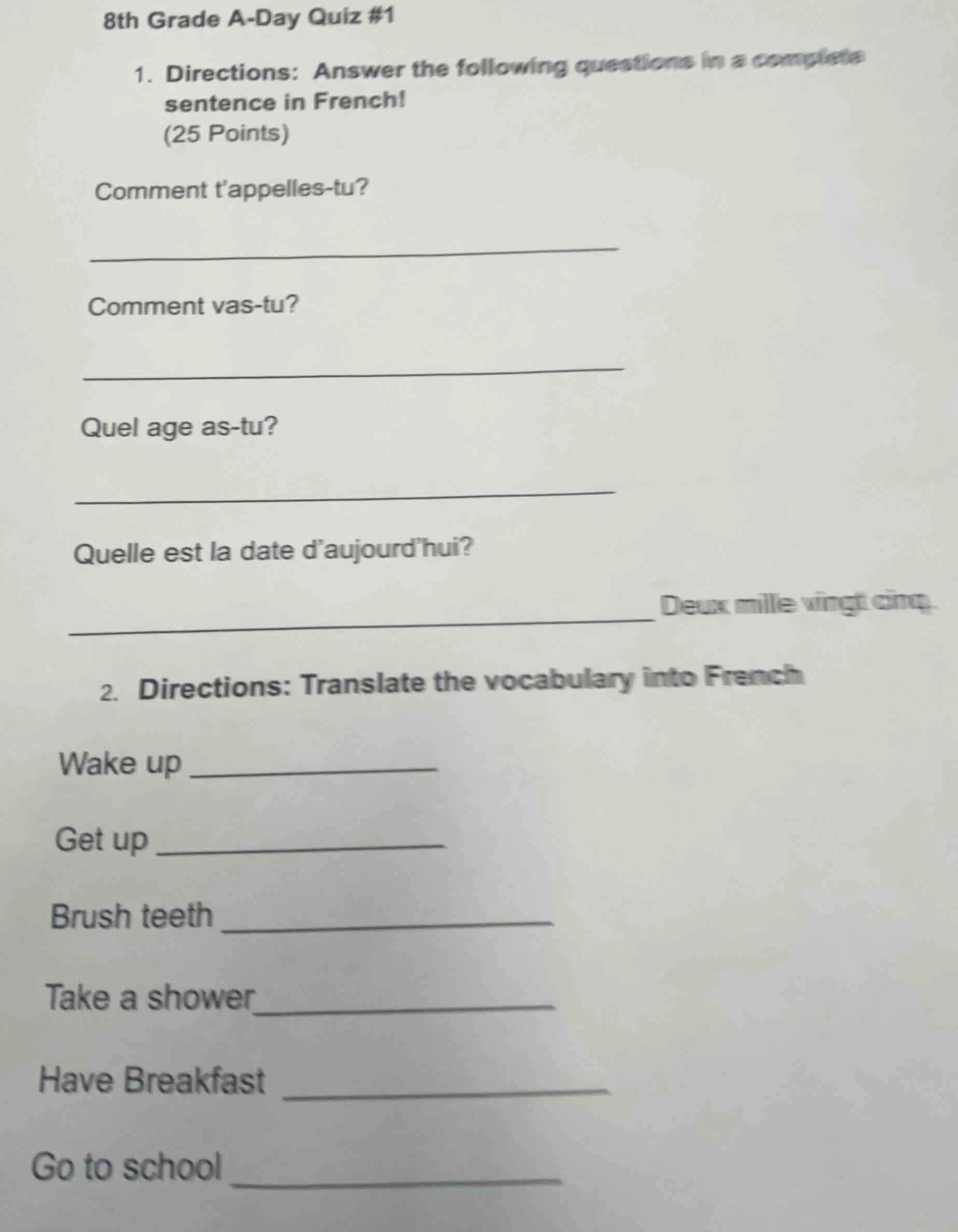 8th grade a-day quiz #1 1. directions: answer the following questions i…
