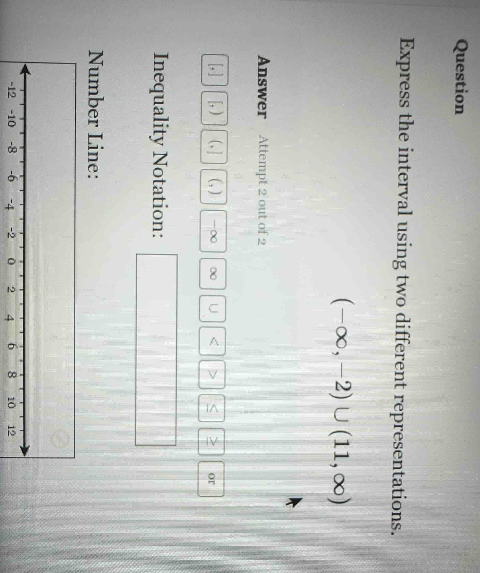 question express the interval using two different representations. answ…
