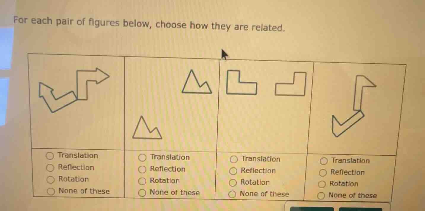 for each pair of figures below, choose how they are related. options fo…
