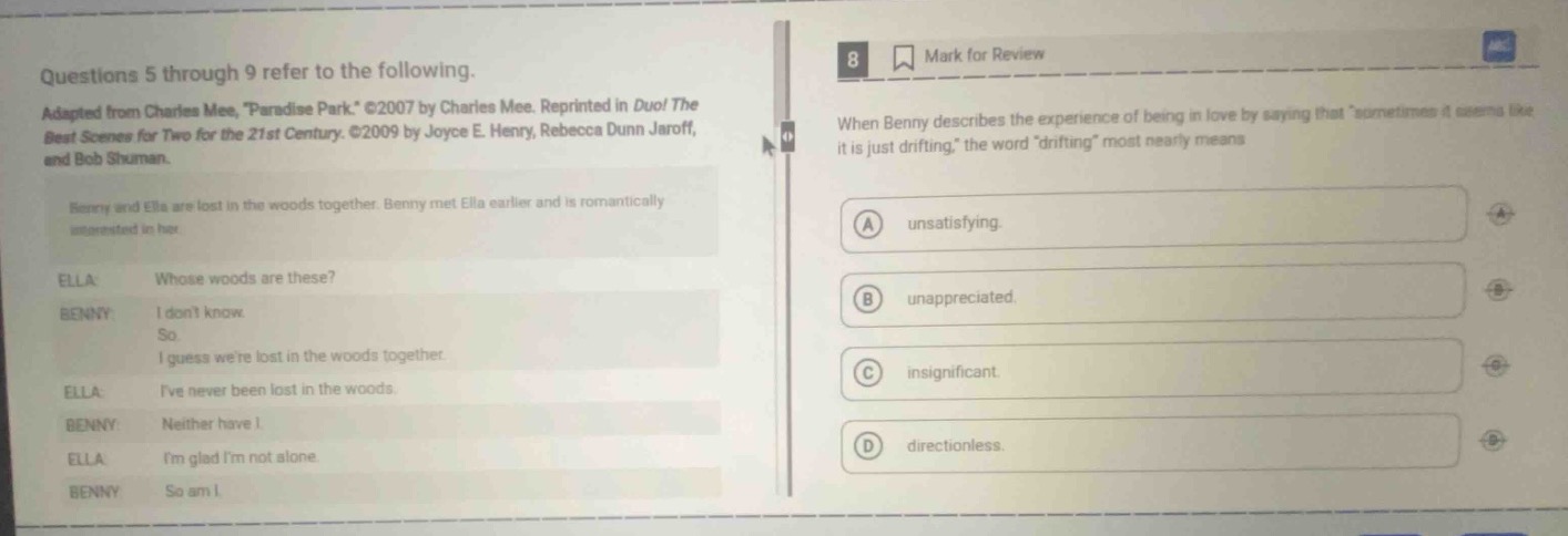questions 5 through 9 refer to the following. adapted from charles mee,…