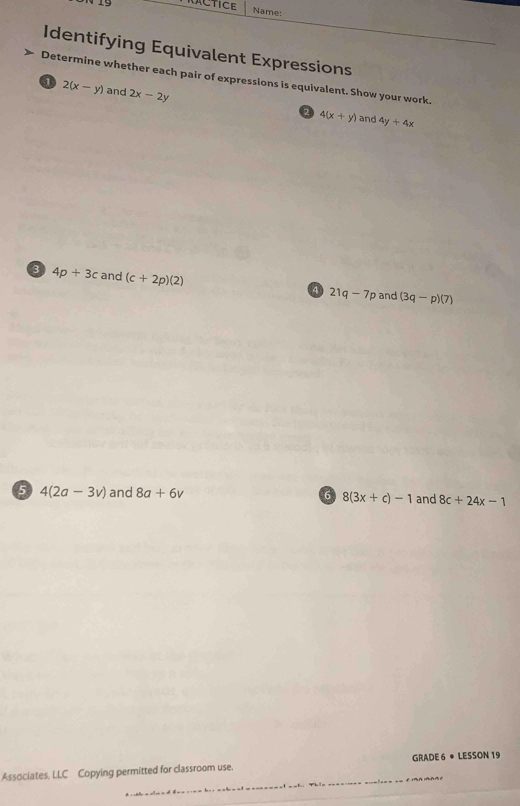 identifying equivalent expressions determine whether each pair of expre…