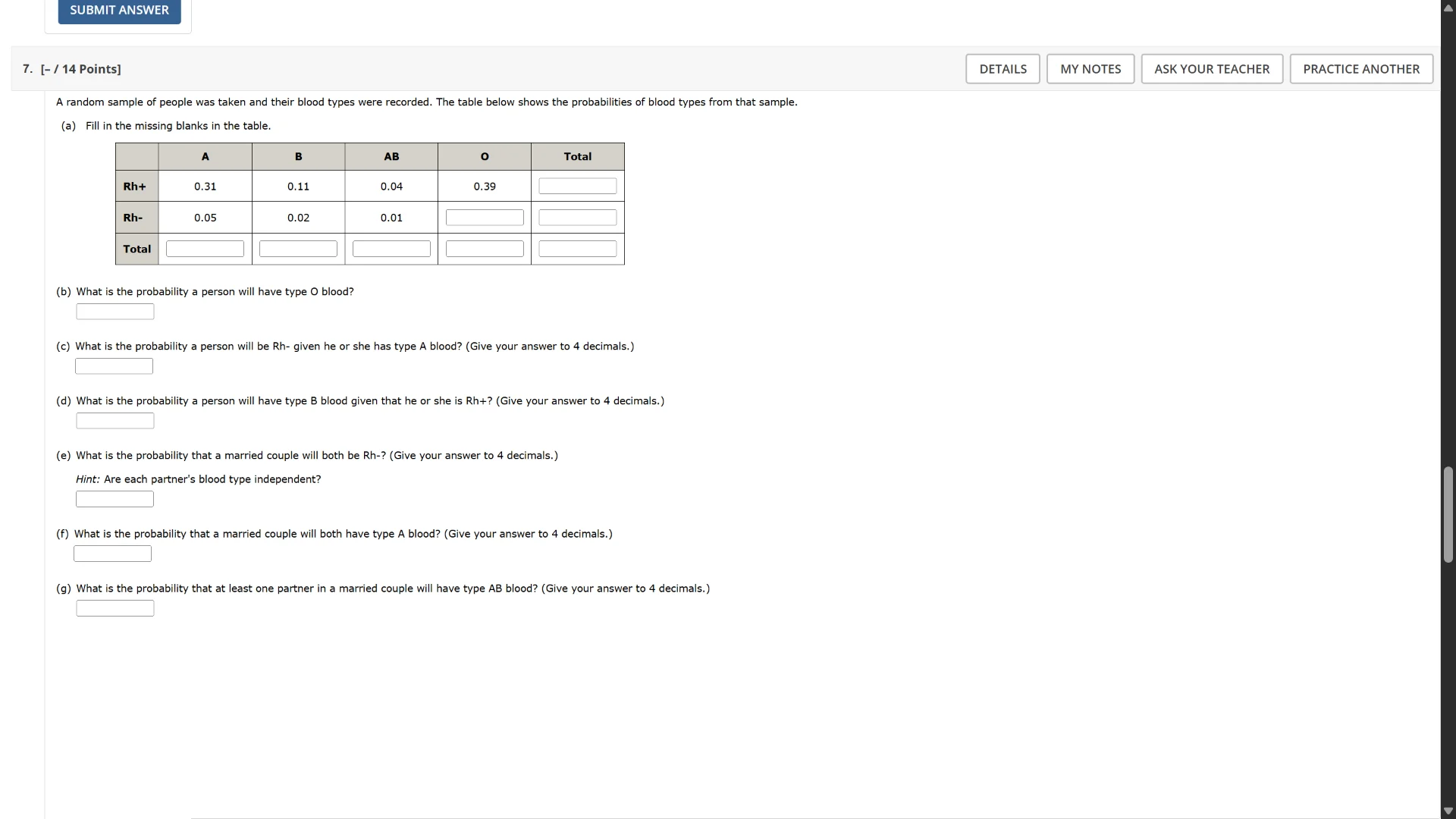7. - / 14 points a random sample of people was taken and their blood ty…