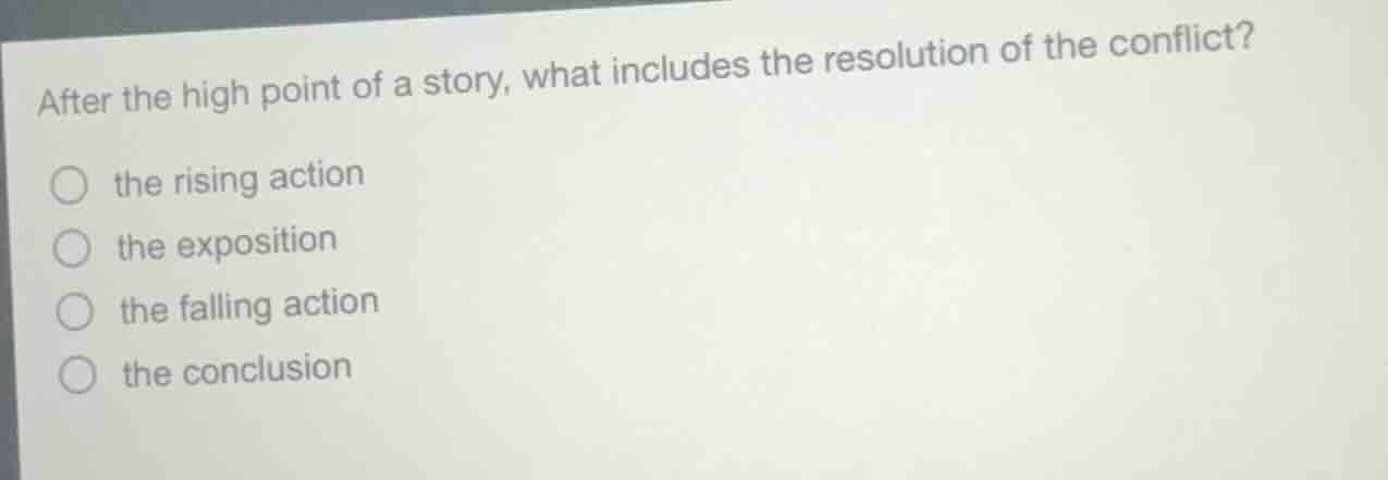 after the high point of a story, what includes the resolution of the co…
