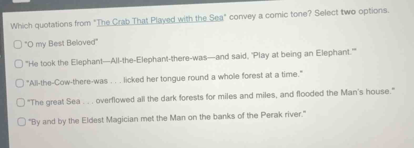 which quotations from \the crab that played with the sea\ convey a comi…