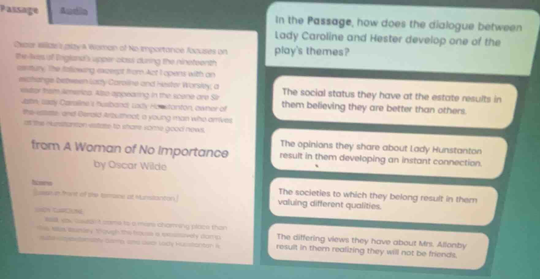 passage oscar wilde’s play a woman of no importance focuses on the live…
