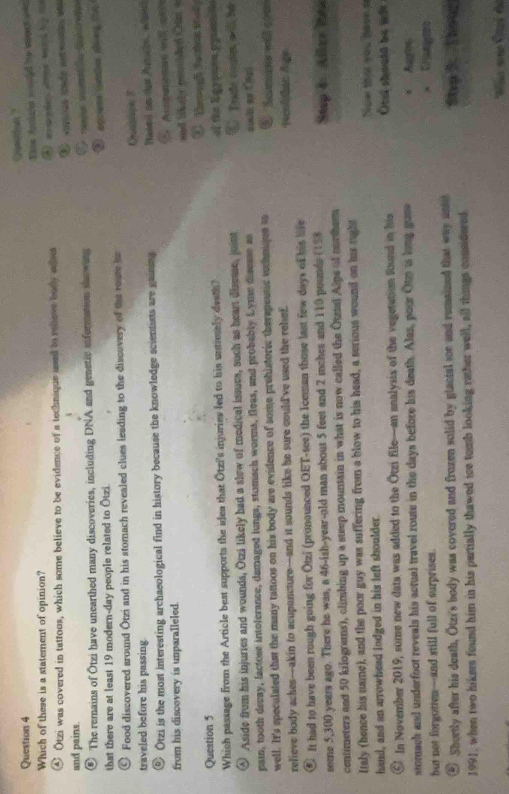 question 4 which of these is a statement of opinion? ⓐ ötzi was covered…