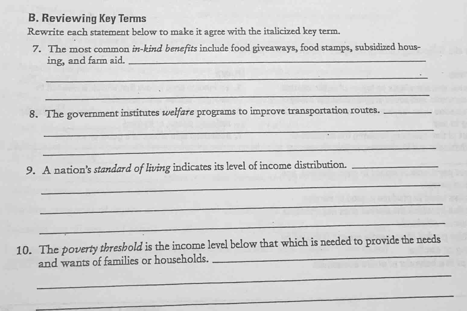b. reviewing key terms rewrite each statement below to make it agree wi…