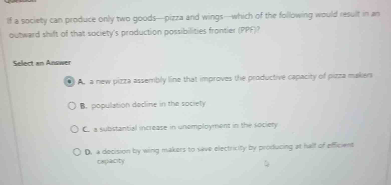 if a society can produce only two goods—pizza and wings—which of the fo…