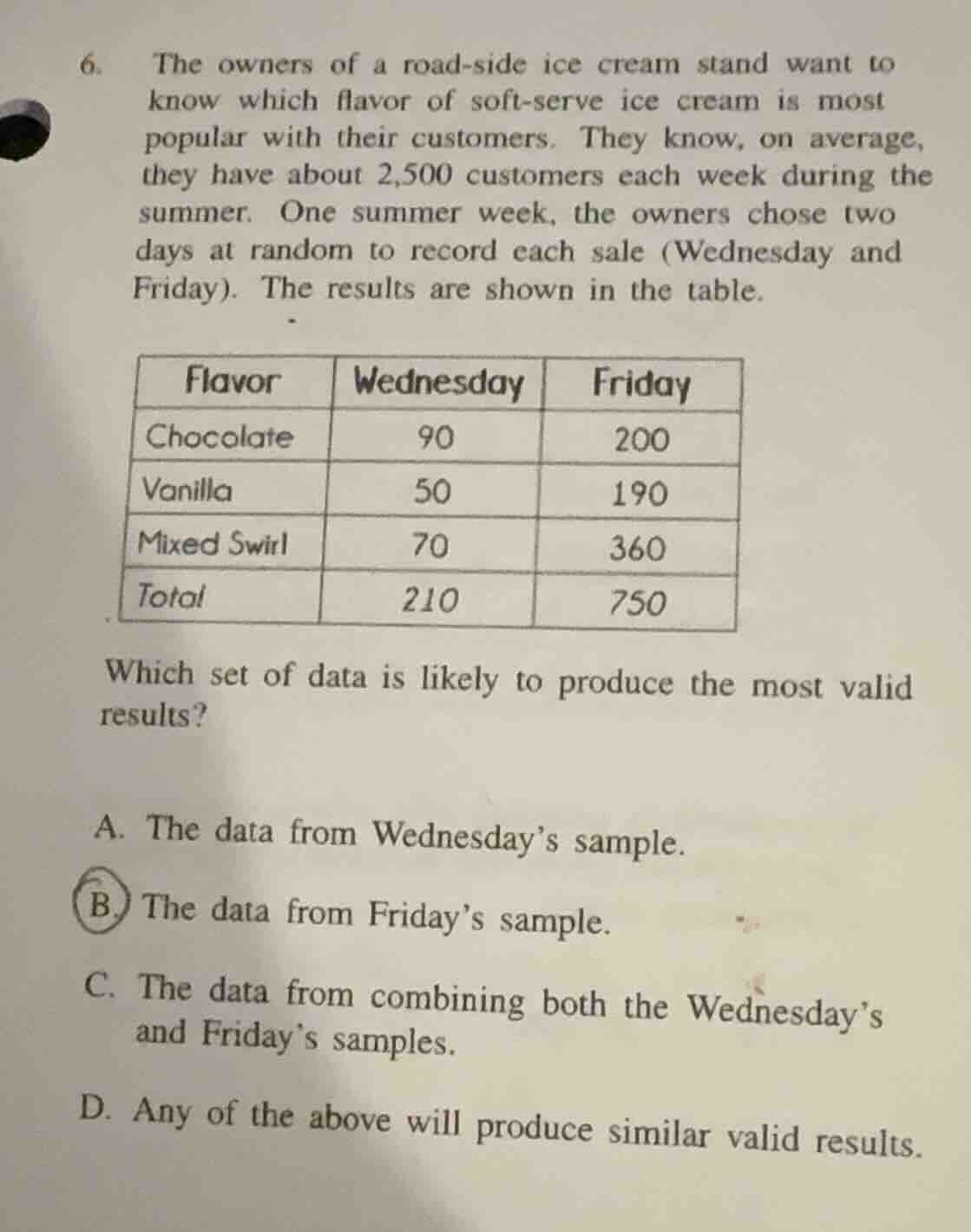 6. the owners of a road - side ice cream stand want to know which flavo…