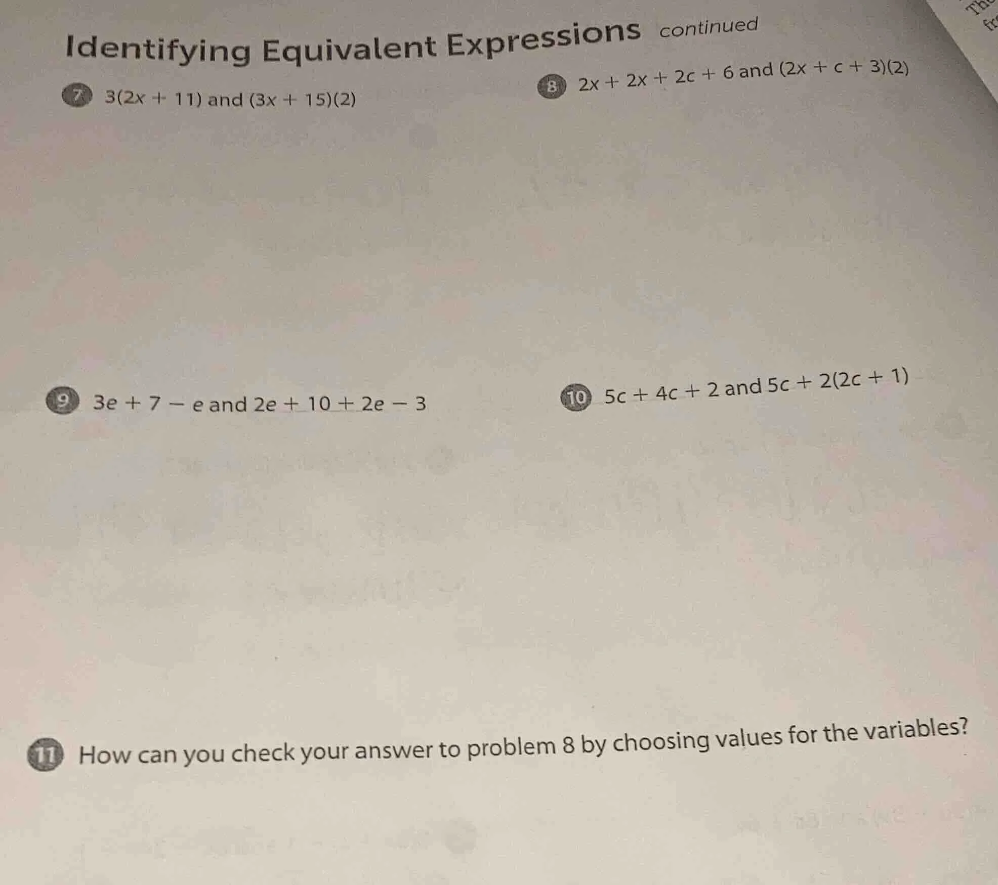 identifying equivalent expressions continued 7 ( 3(2x + 11) ) and ( (3x…