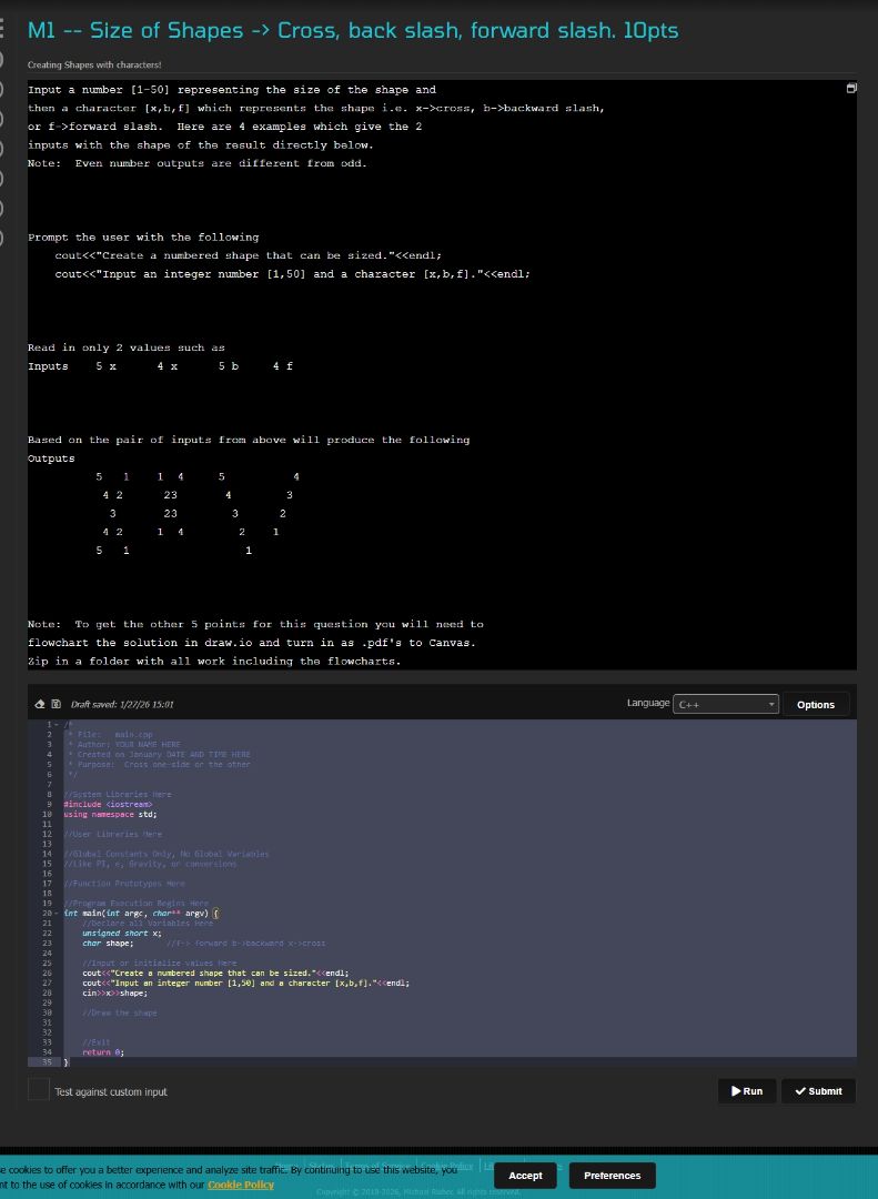 m1 -- size of shapes -> cross, back slash, forward slash. 10pts creatin…