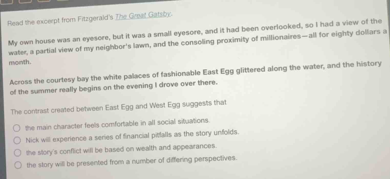 read the excerpt from fitzgeralds the great gatsby. my own house was an…