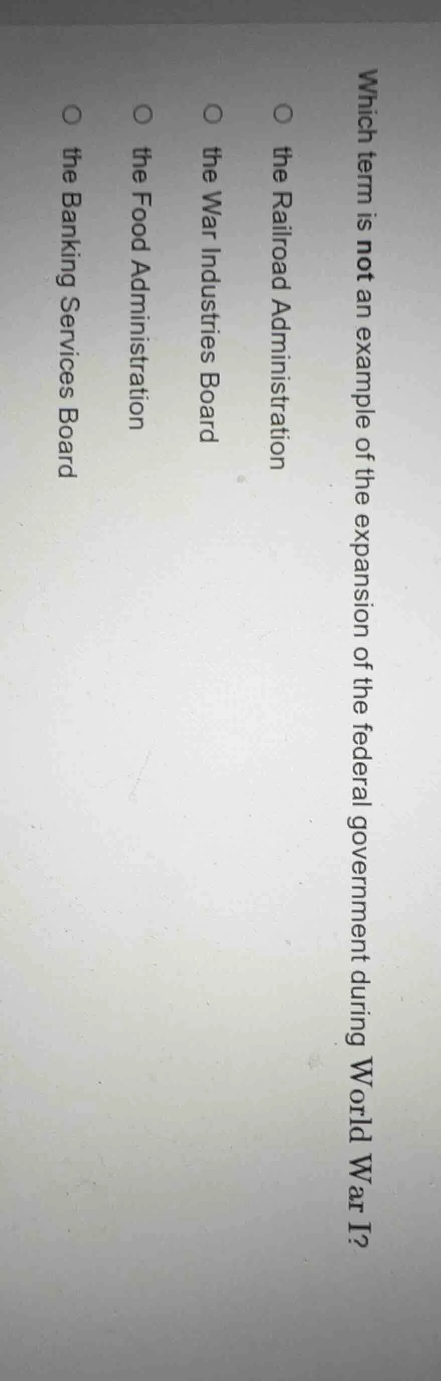 which term is not an example of the expansion of the federal government…