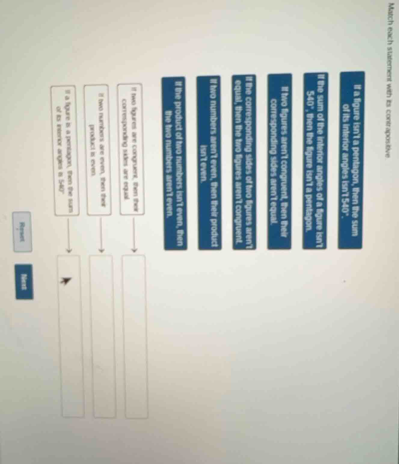 match each statement with its contrapositive. if a figure isn’t a penta…
