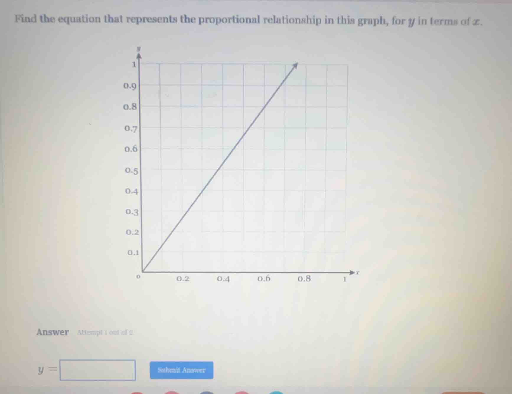 find the equation that represents the proportional relationship in this…