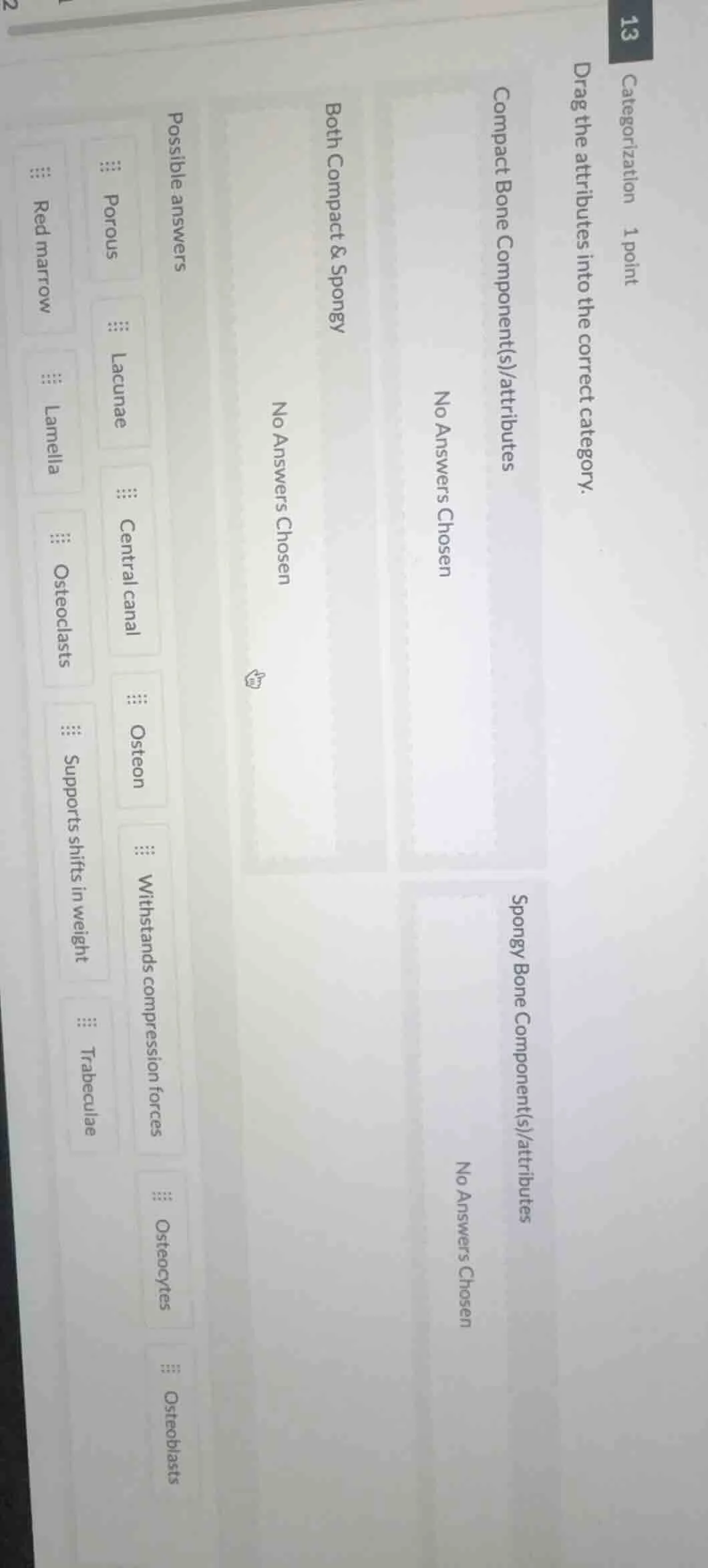 categorization 1 point drag the attributes into the correct category. c…