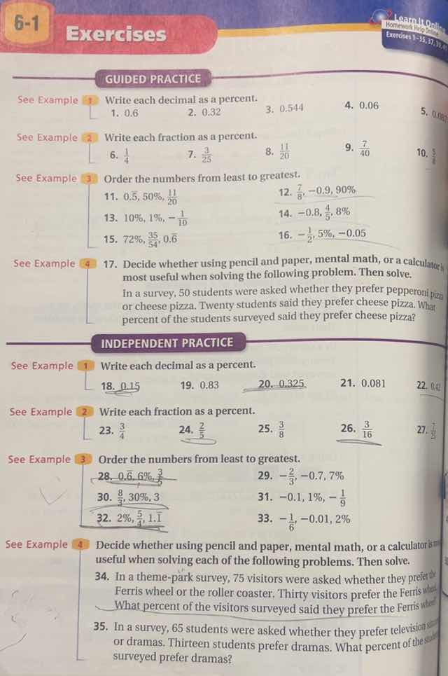 6-1 exercises guided practice see example 1 write each decimal as a per…