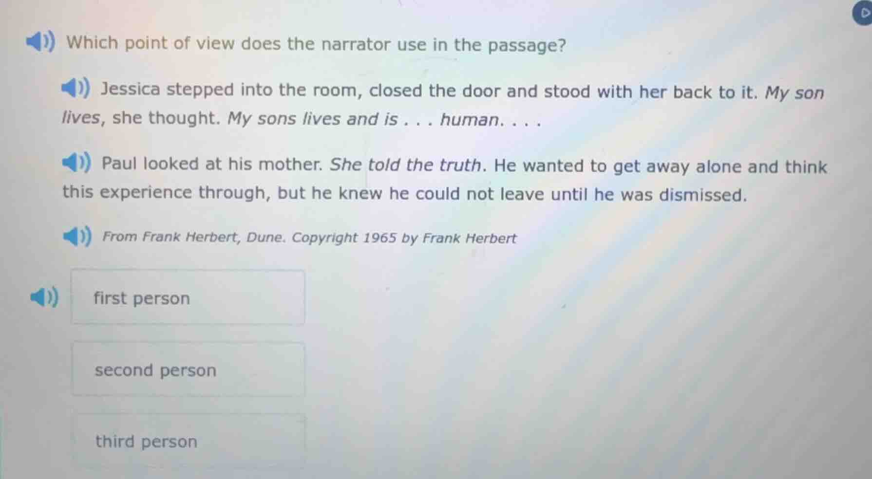 which point of view does the narrator use in the passage? jessica stepp…