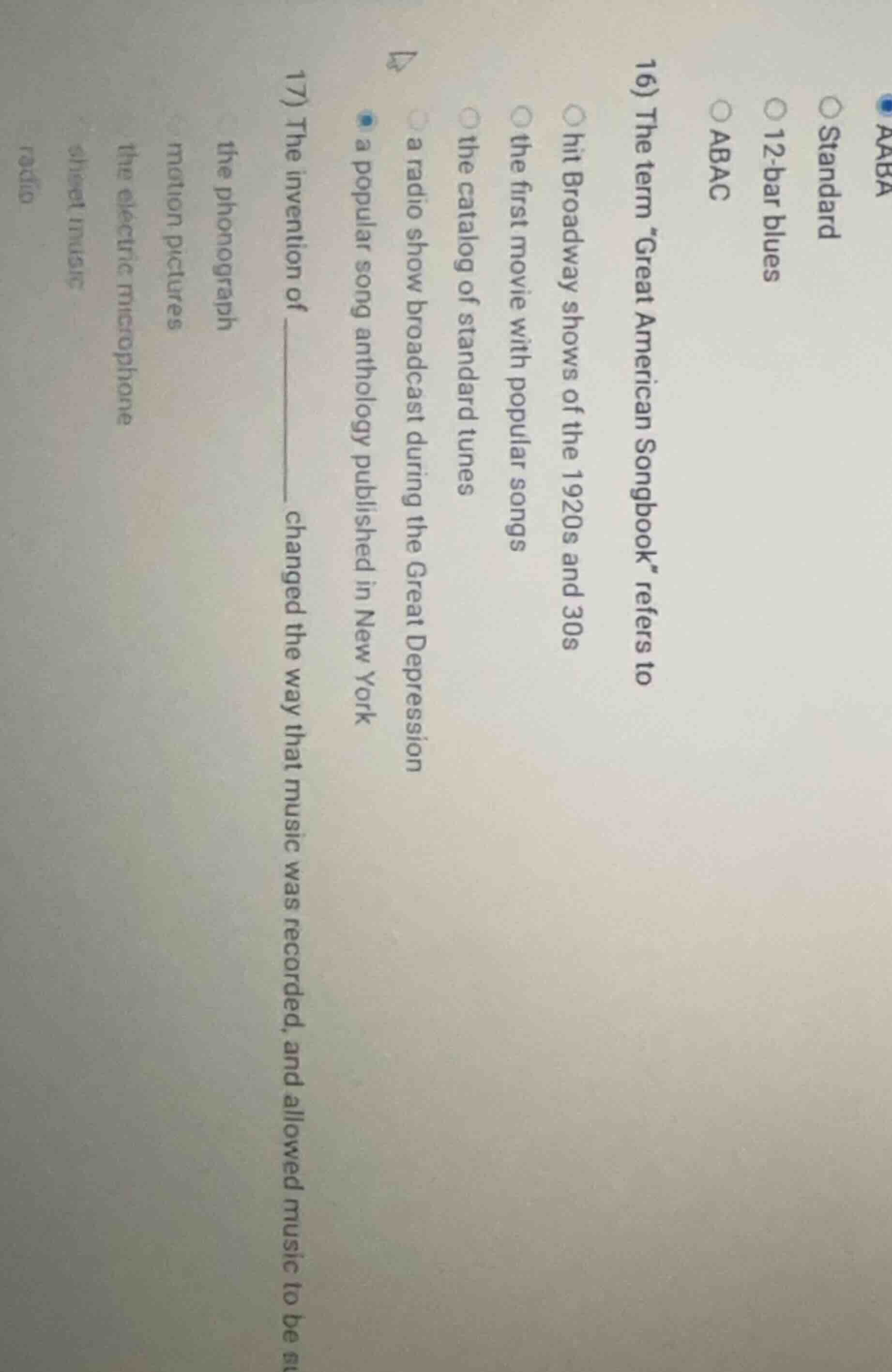 16) the term \great american songbook\ refers to hit broadway shows of …