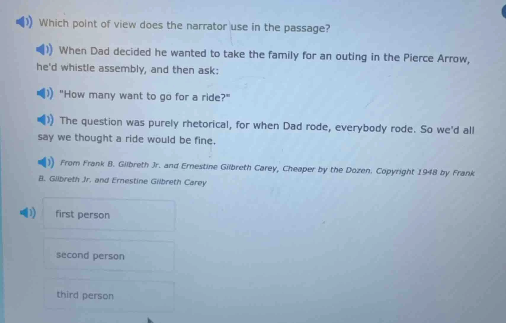 which point of view does the narrator use in the passage? when dad deci…