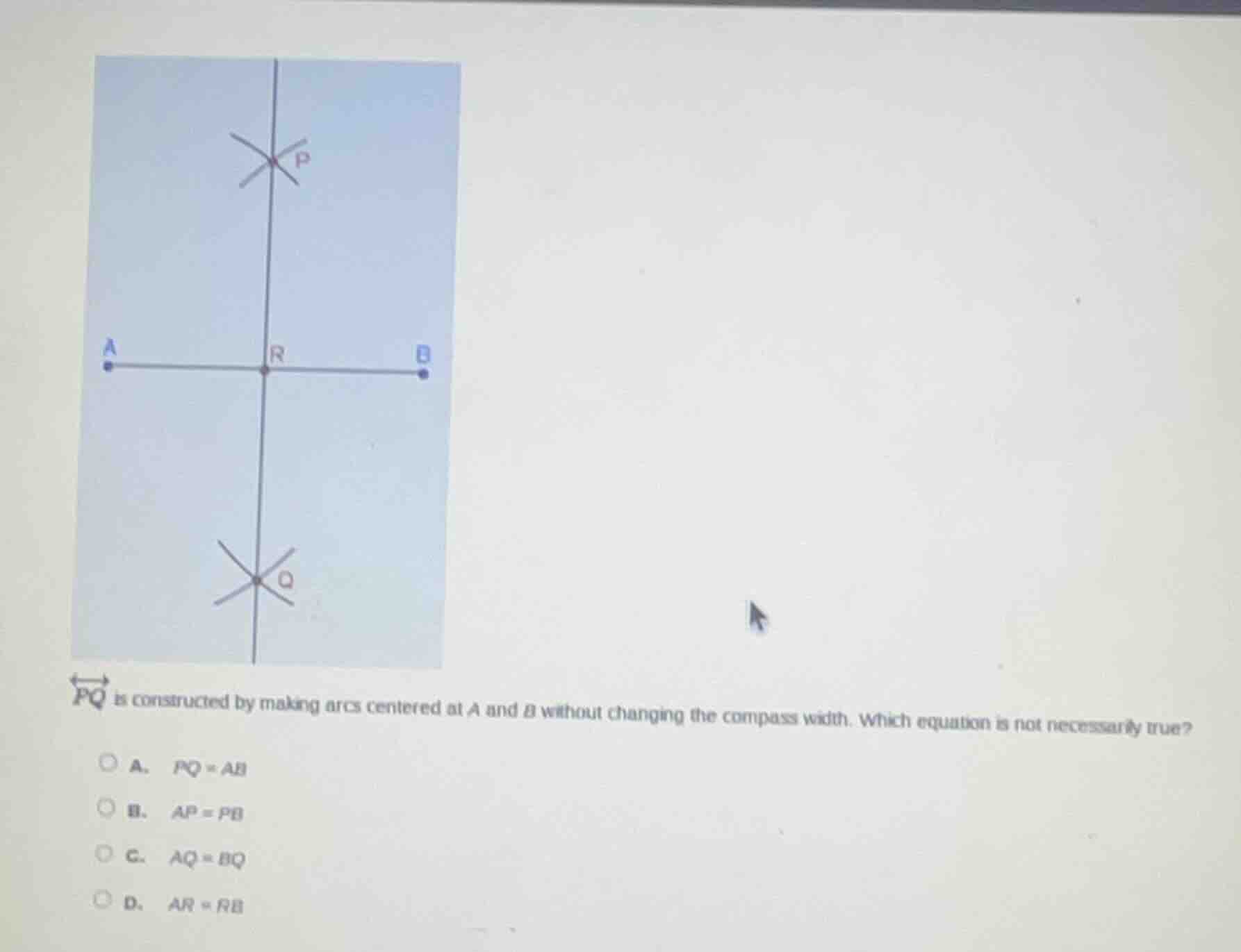 $\\overleftrightarrow{pq}$ is constructed by making arcs centered at a …