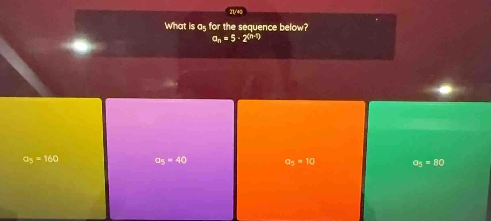 what is $a_5$ for the sequence below? $a_n = 5 \\cdot 2^{(n - 1)}$