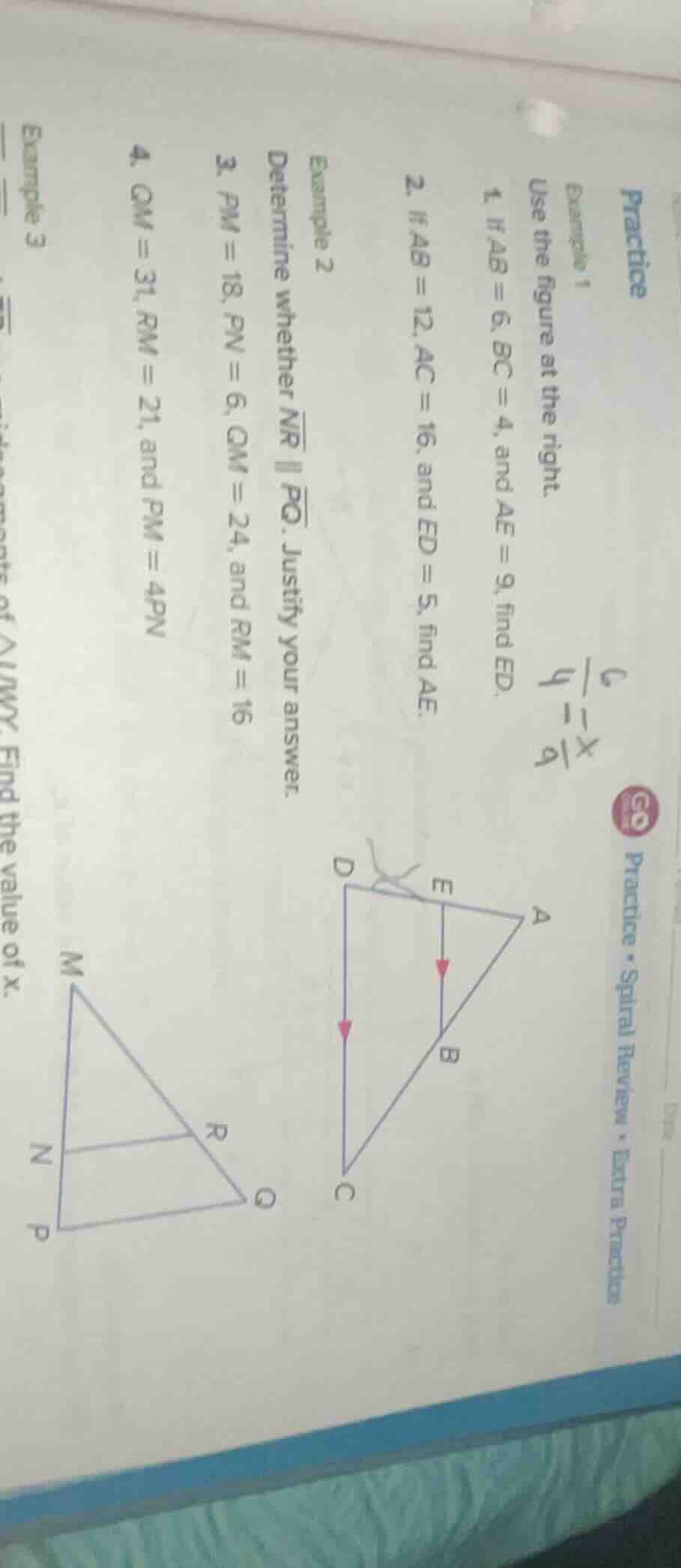 practice example 1 use the figure at the right. 1. if ab = 6, bc = 4, a…